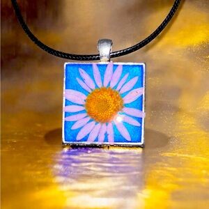 Handcrafted Floral Pendant Necklace - Blue and Purple